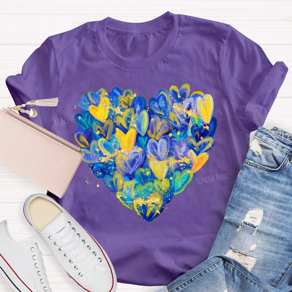 Brushstroke Heart Down Syndrome Awareness T-shirt