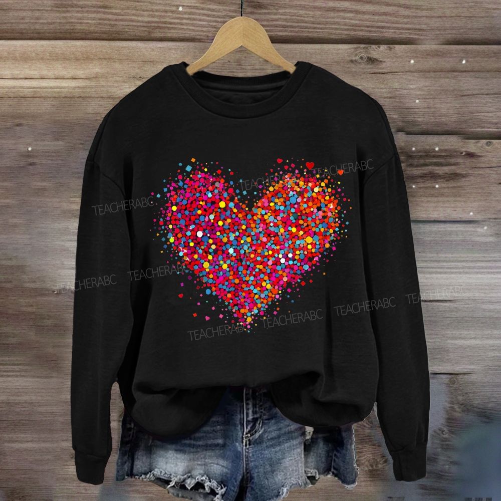 Confetti Heart Valentines Day Teacher Sweatshirt