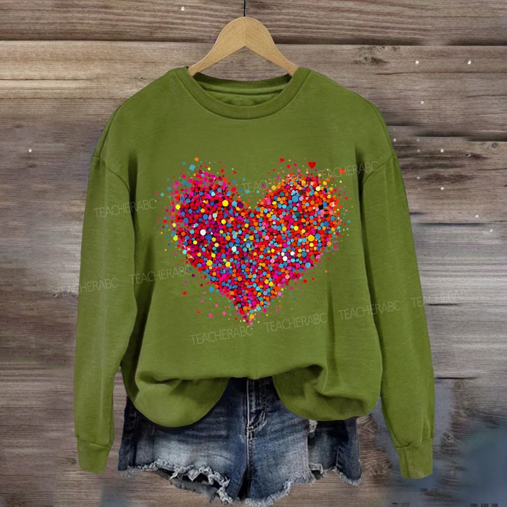 Confetti Heart Valentines Day Teacher Sweatshirt