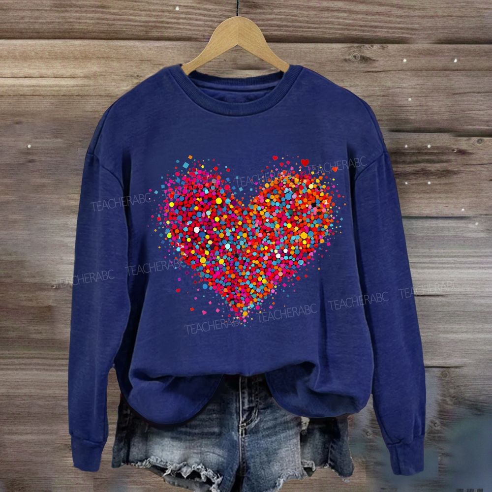 Confetti Heart Valentines Day Teacher Sweatshirt