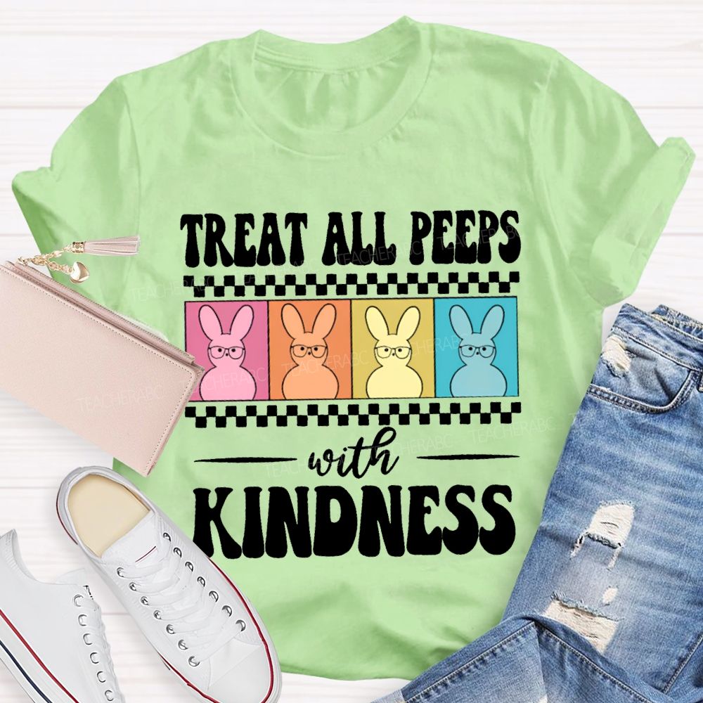Treat All Peeps With Kindness Easter Color Bunny Teacher T-shirt