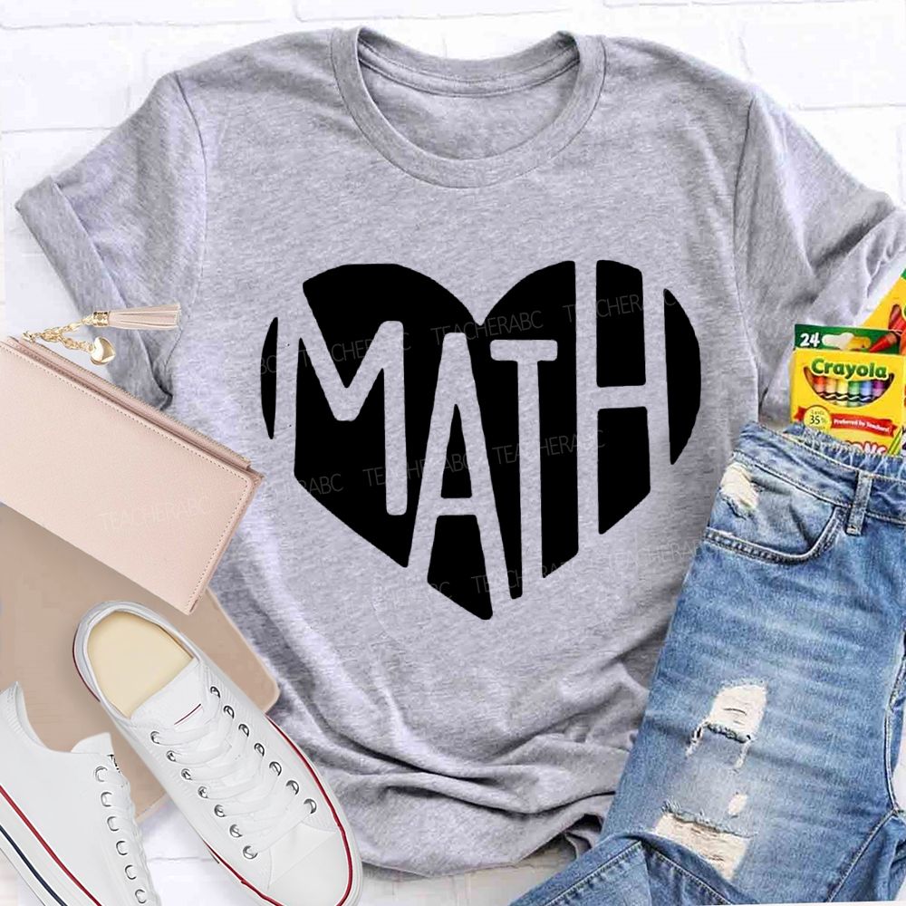 Heart-Shaped Font Mathematics Teacher T-shirt