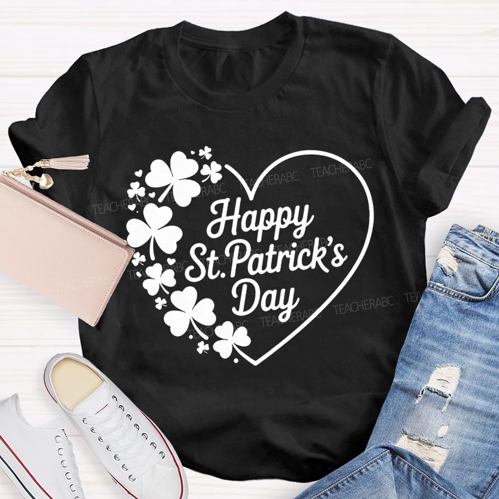 Happy St.Patrick'S Day Heart Print Teacher T-shirt