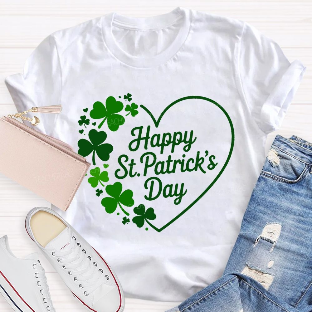 Happy St.Patrick'S Day Heart Print Teacher T-shirt