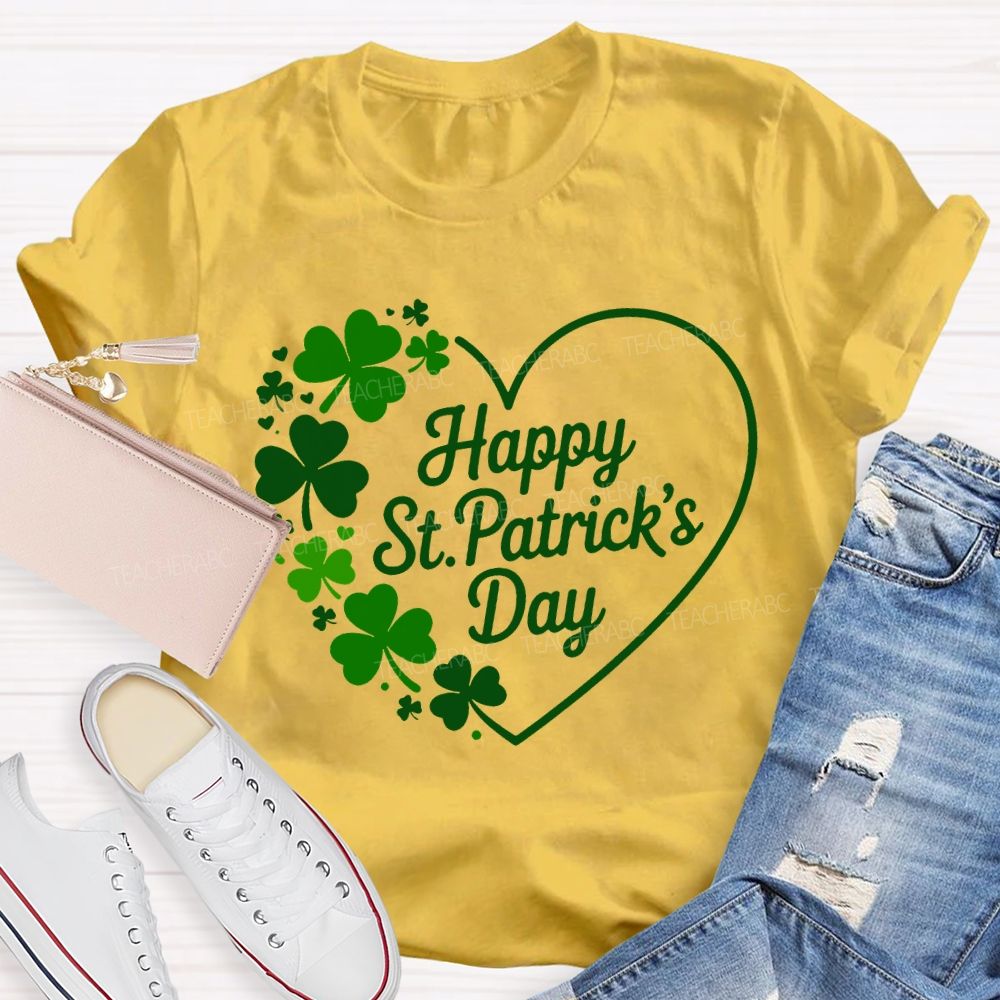 Happy St.Patrick'S Day Heart Print Teacher T-shirt