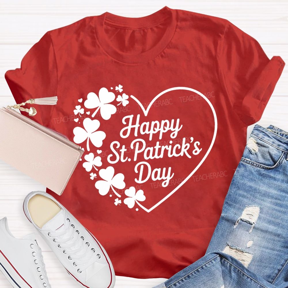 Happy St.Patrick'S Day Heart Print Teacher T-shirt