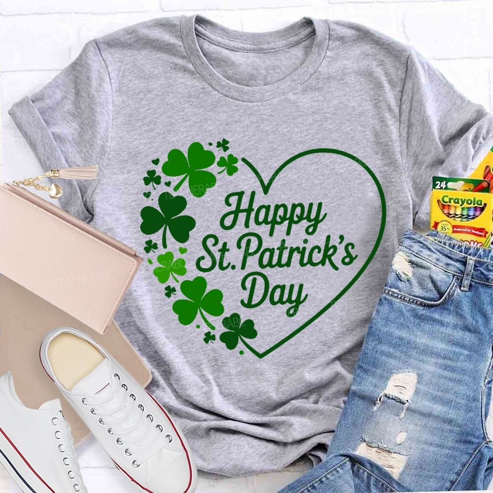 Happy St.Patrick'S Day Heart Print Teacher T-shirt