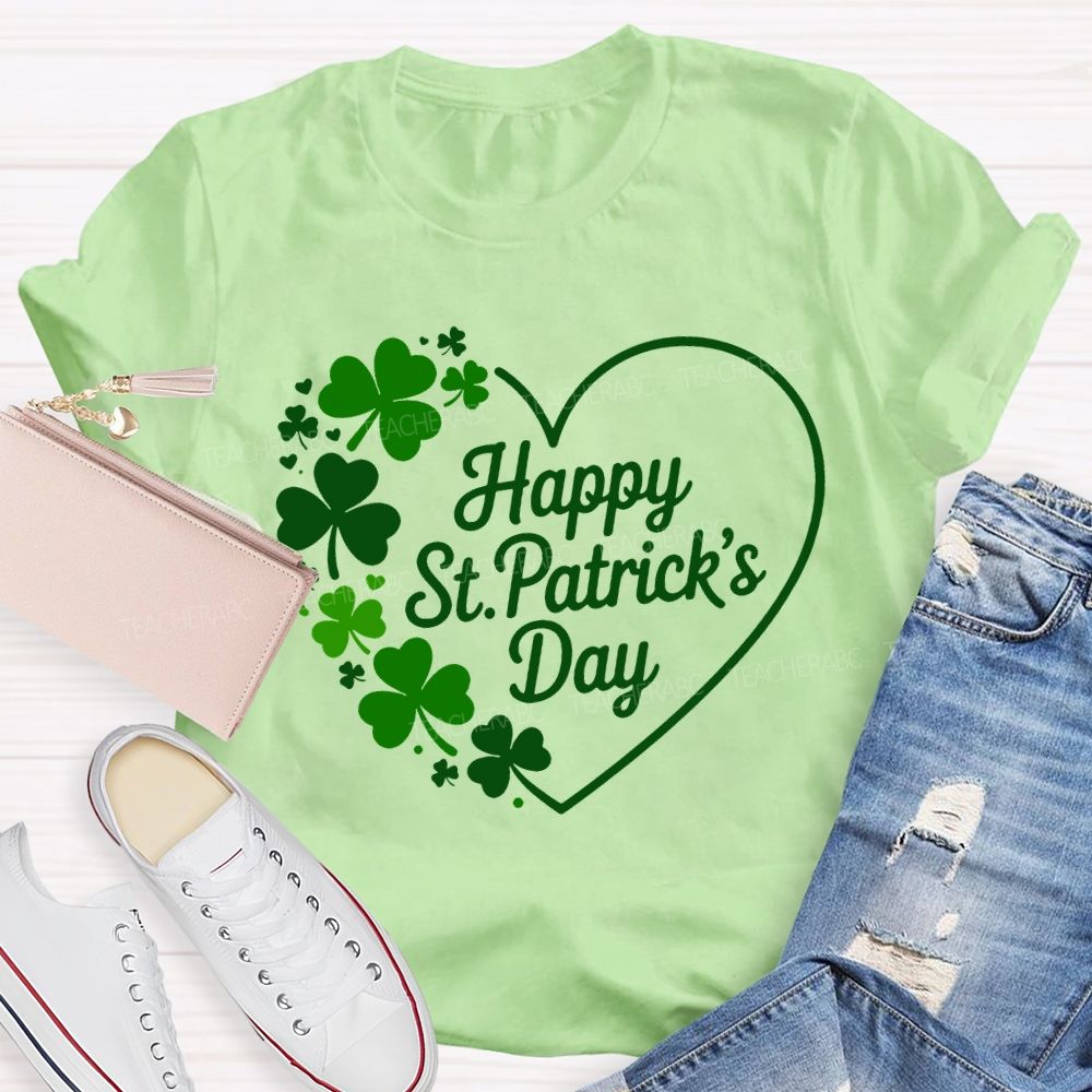 Happy St.Patrick'S Day Heart Print Teacher T-shirt