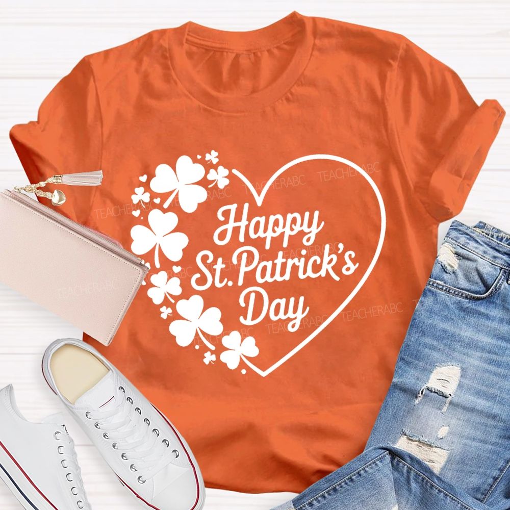 Happy St.Patrick'S Day Heart Print Teacher T-shirt