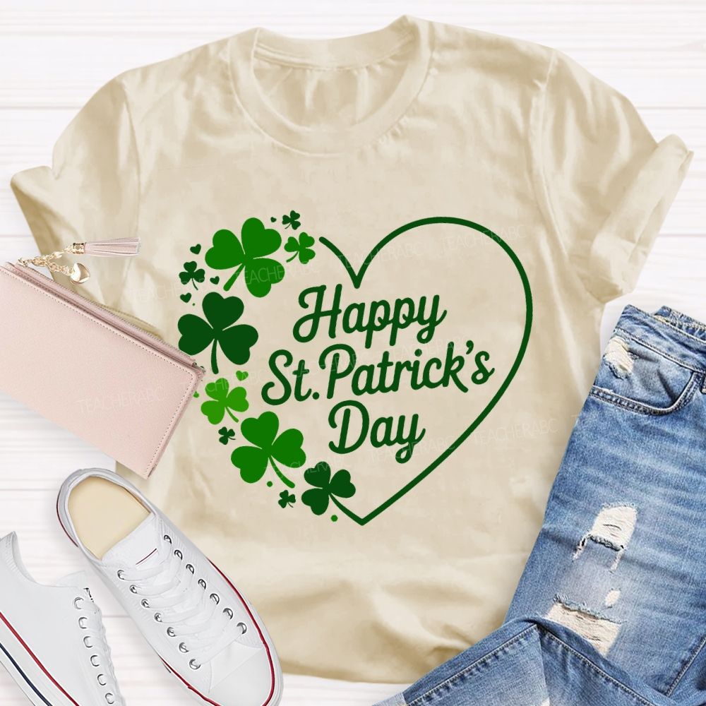 Happy St.Patrick'S Day Heart Print Teacher T-shirt