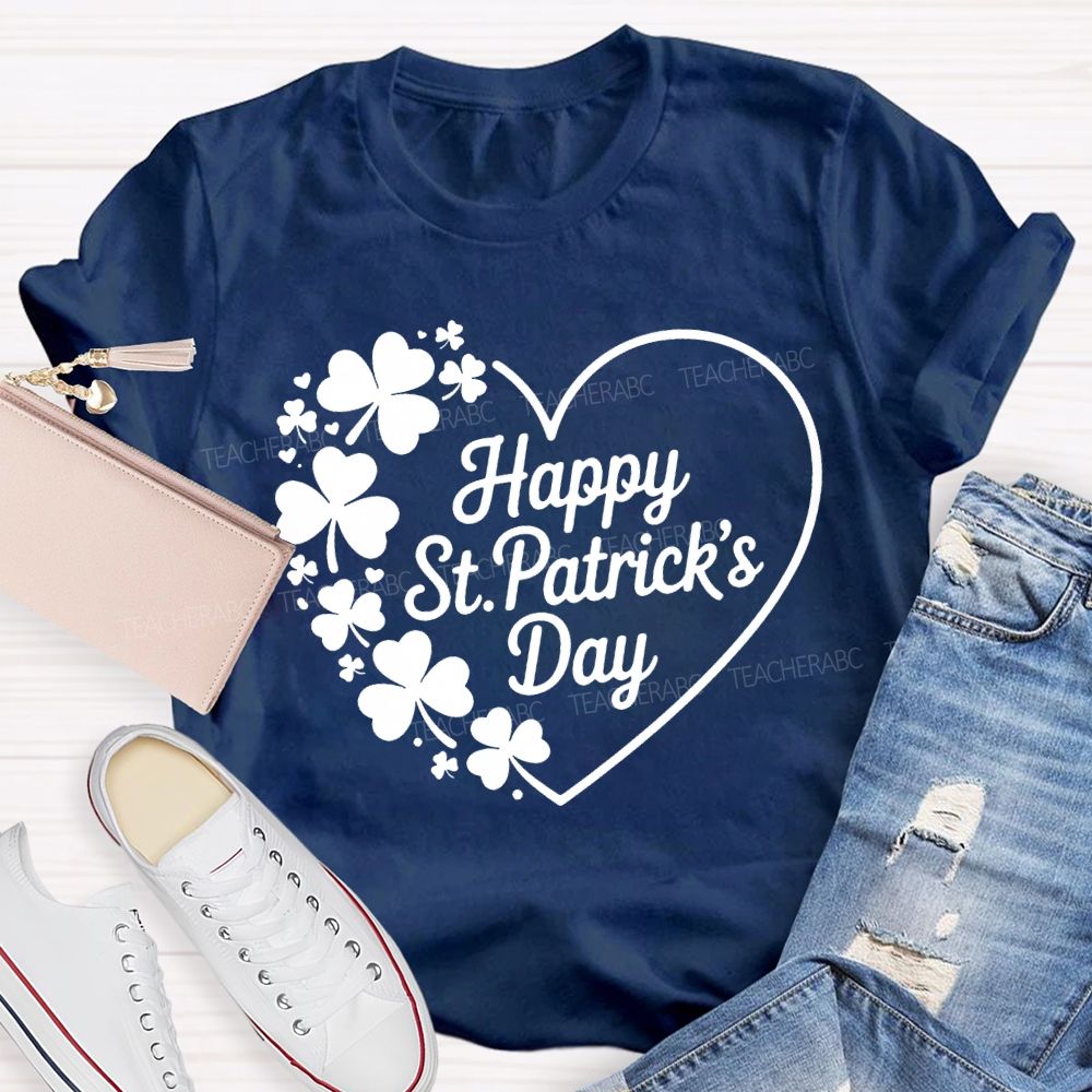 Happy St.Patrick'S Day Heart Print Teacher T-shirt