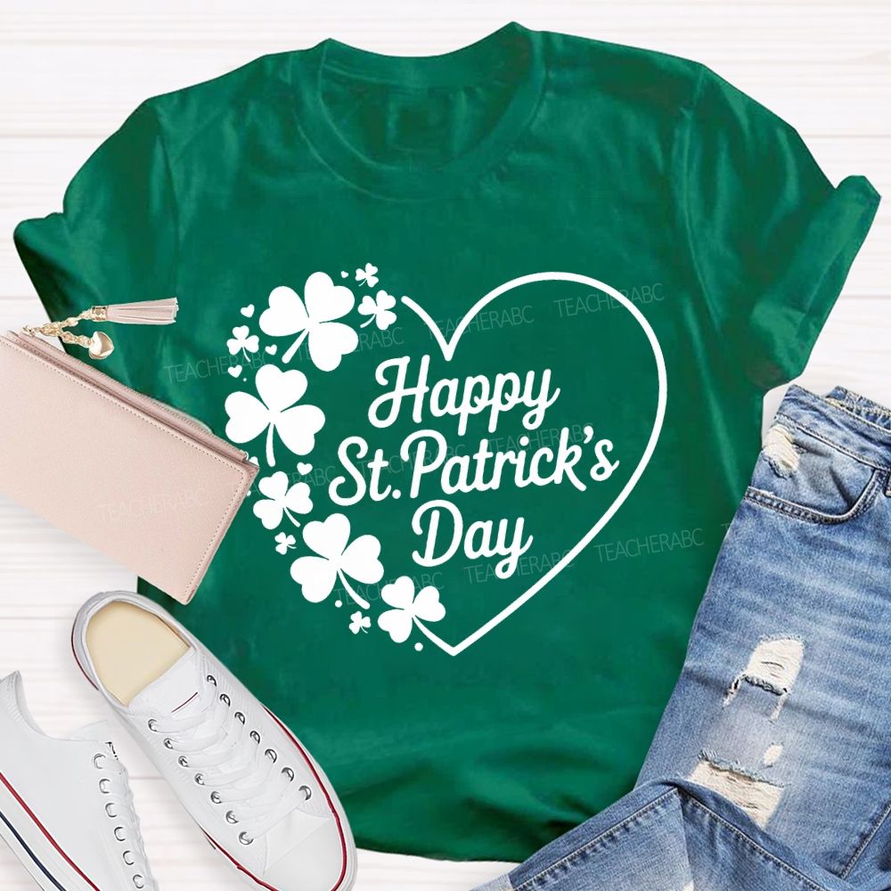 Happy St.Patrick'S Day Heart Print Teacher T-shirt