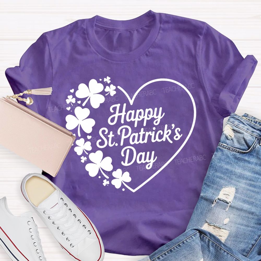 Happy St.Patrick'S Day Heart Print Teacher T-shirt