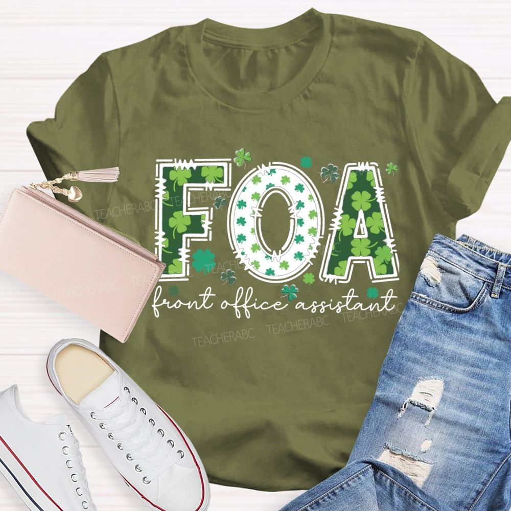 Front Office Assistant Lucky Four-Leaf Clover Font T-shirt