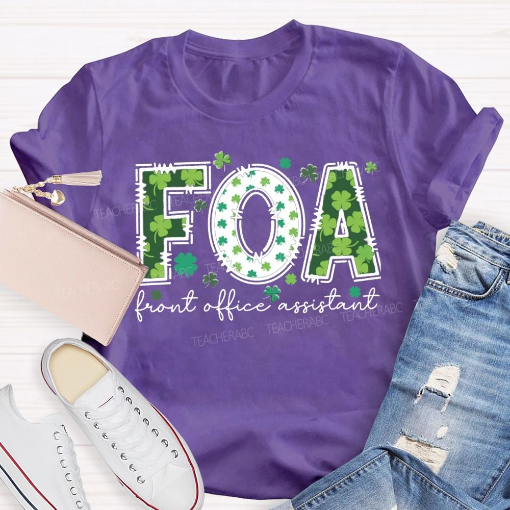 Front Office Assistant Lucky Four-Leaf Clover Font T-shirt