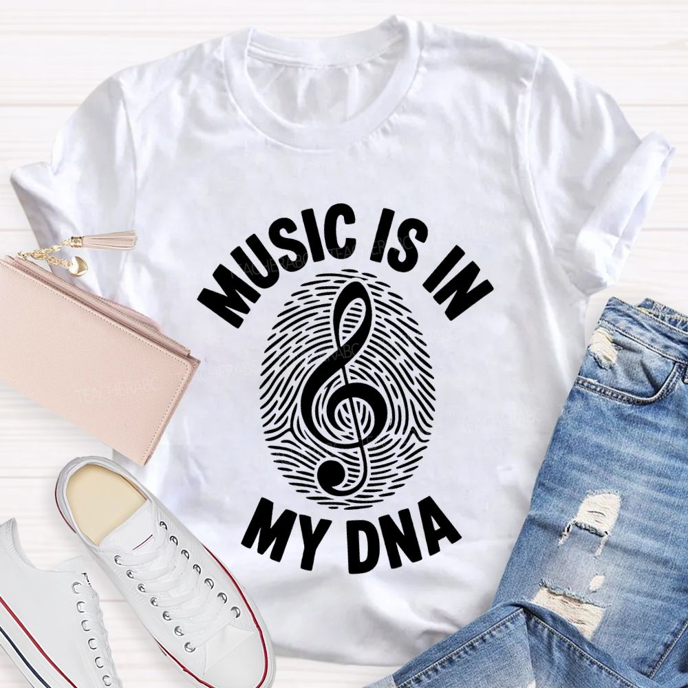 Music Is In My Day Fingerprint Notes Teacher T-shirt