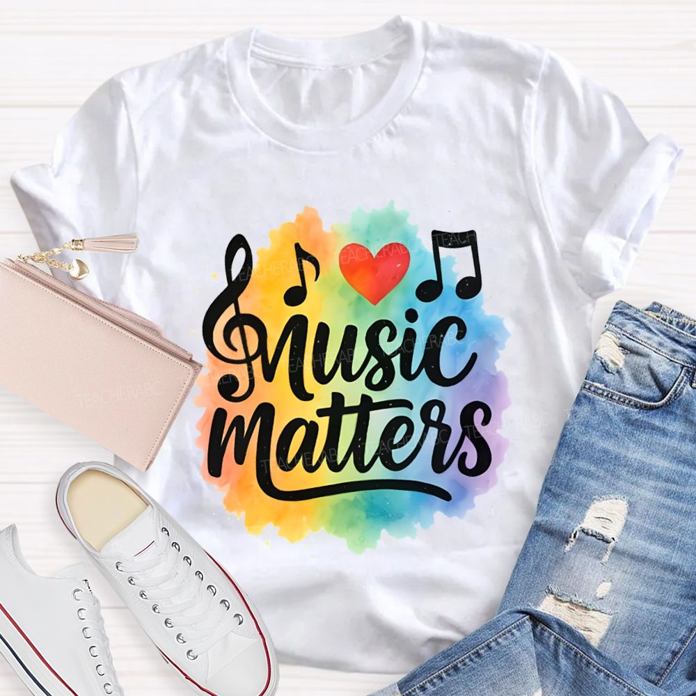 Music Matters Heart And Colorful Tie-Dye Prints Teacher T-shirt
