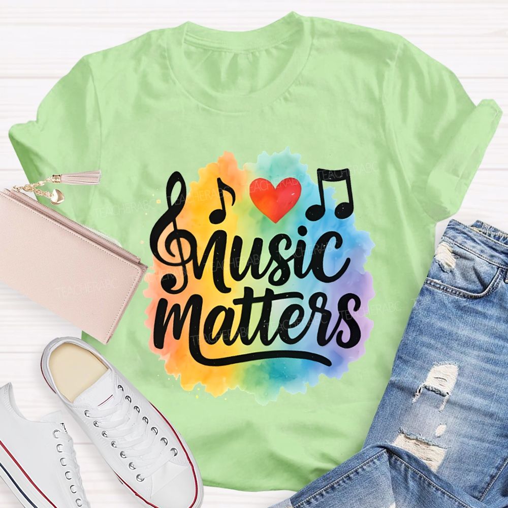 Music Matters Heart And Colorful Tie-Dye Prints Teacher T-shirt