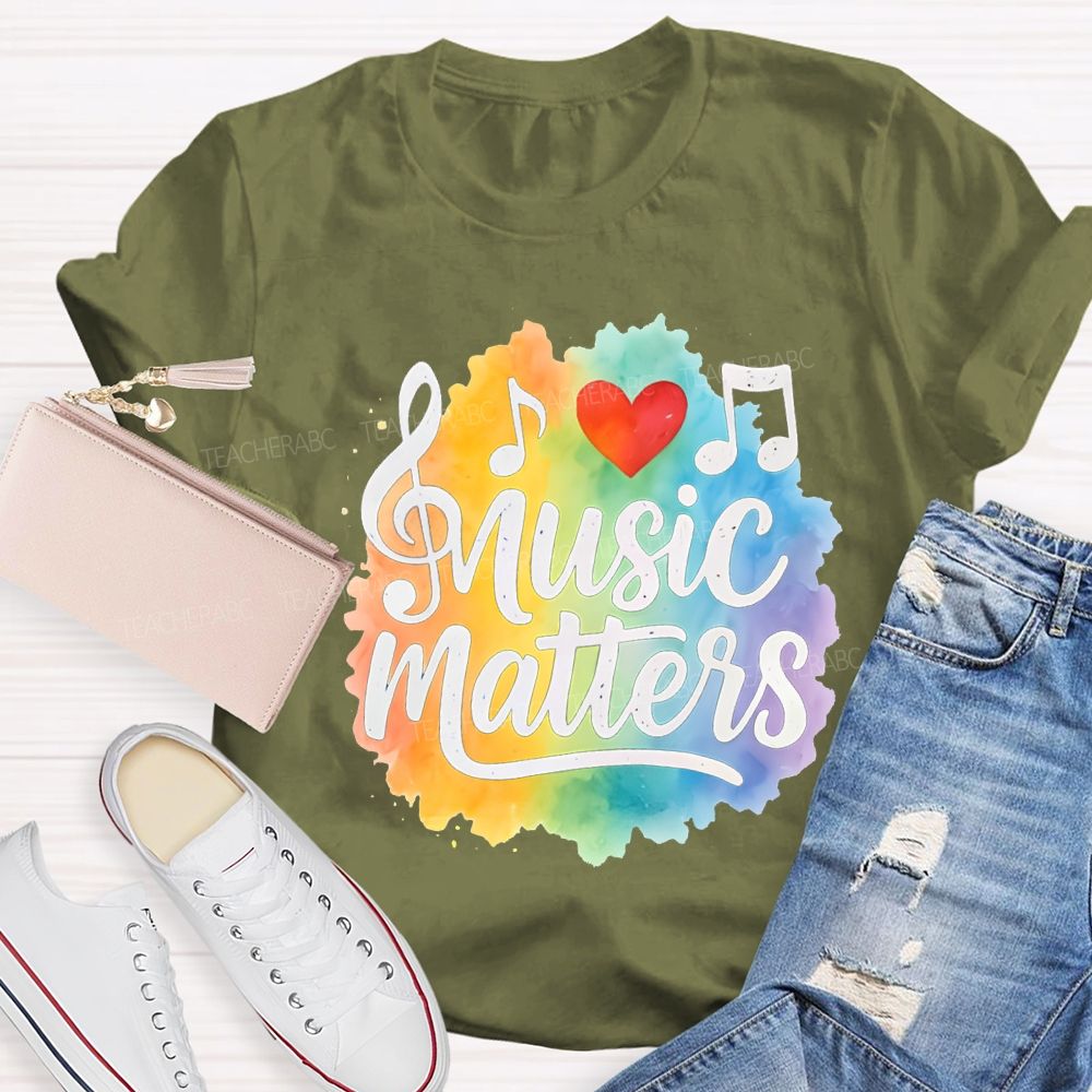 Music Matters Heart And Colorful Tie-Dye Prints Teacher T-shirt