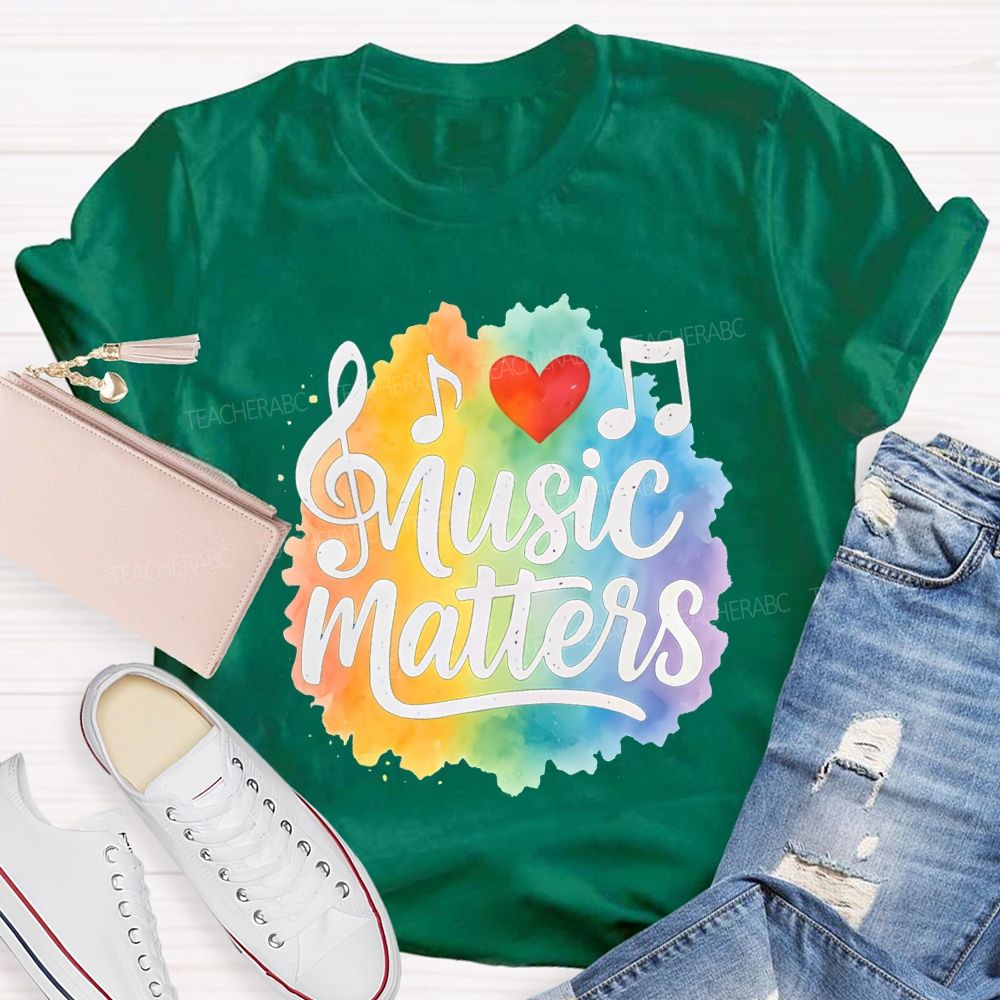 Music Matters Heart And Colorful Tie-Dye Prints Teacher T-shirt