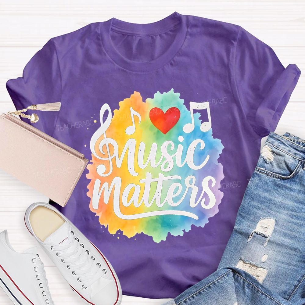 Music Matters Heart And Colorful Tie-Dye Prints Teacher T-shirt