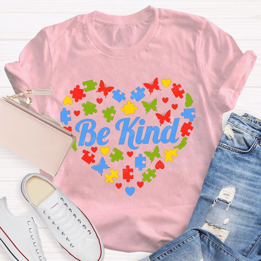 Be Kind Autism Butterfly Print Teacher T-shirt