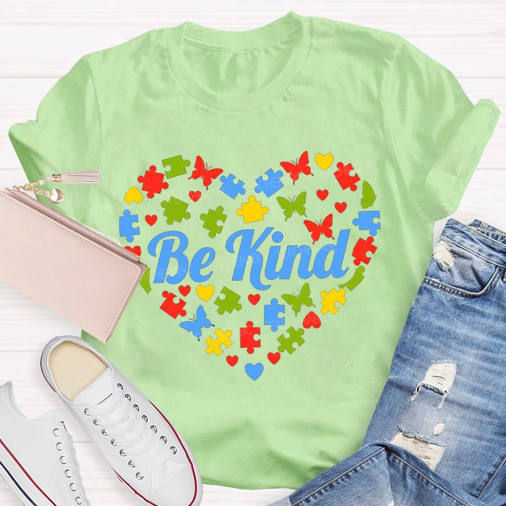 Be Kind Autism Butterfly Print Teacher T-shirt