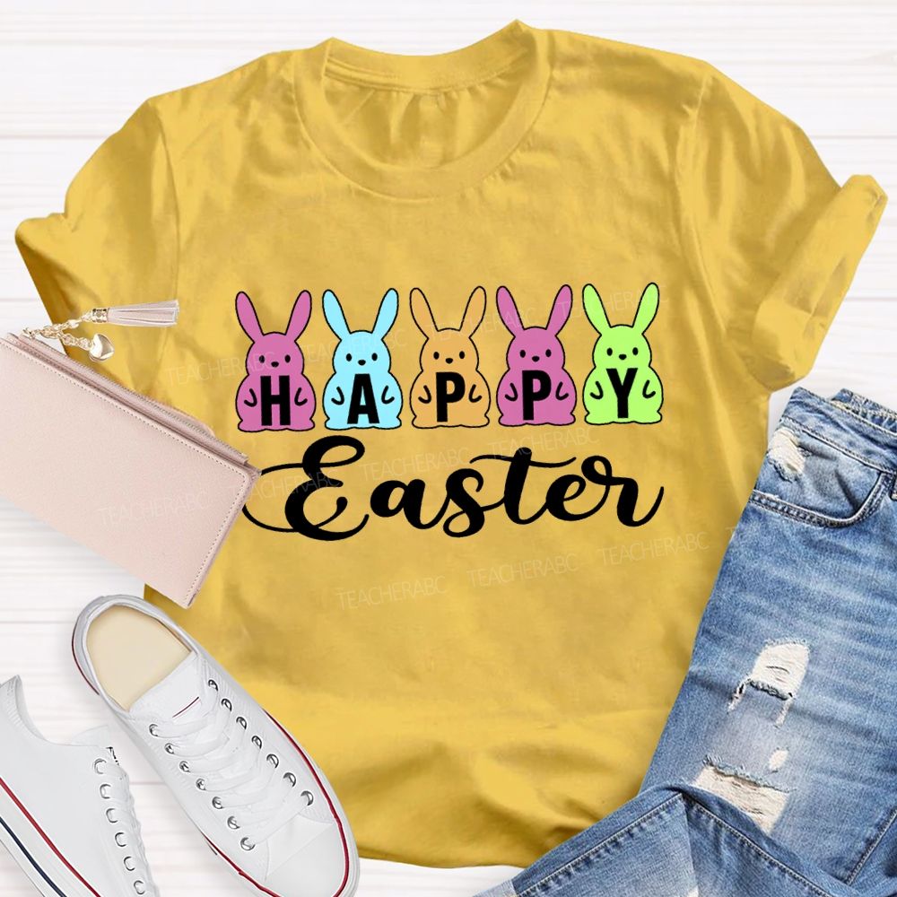 Happy Easter Colored Bunny Teacher T-shirt