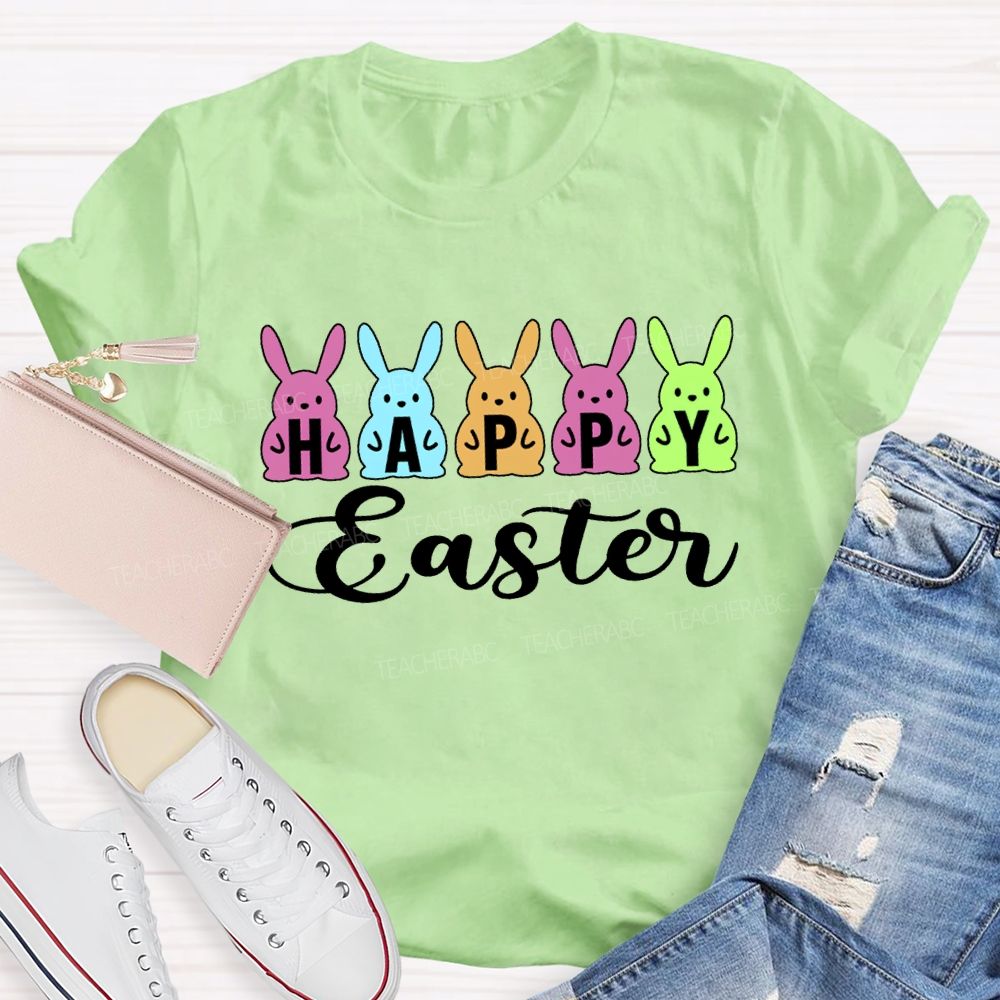 Happy Easter Colored Bunny Teacher T-shirt