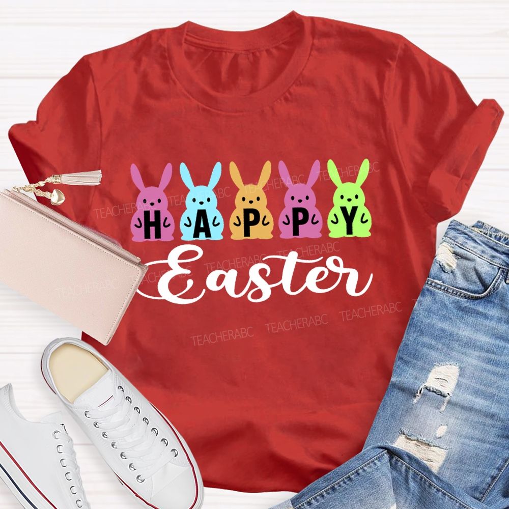 Happy Easter Colored Bunny Teacher T-shirt