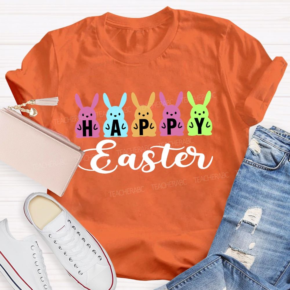 Happy Easter Colored Bunny Teacher T-shirt