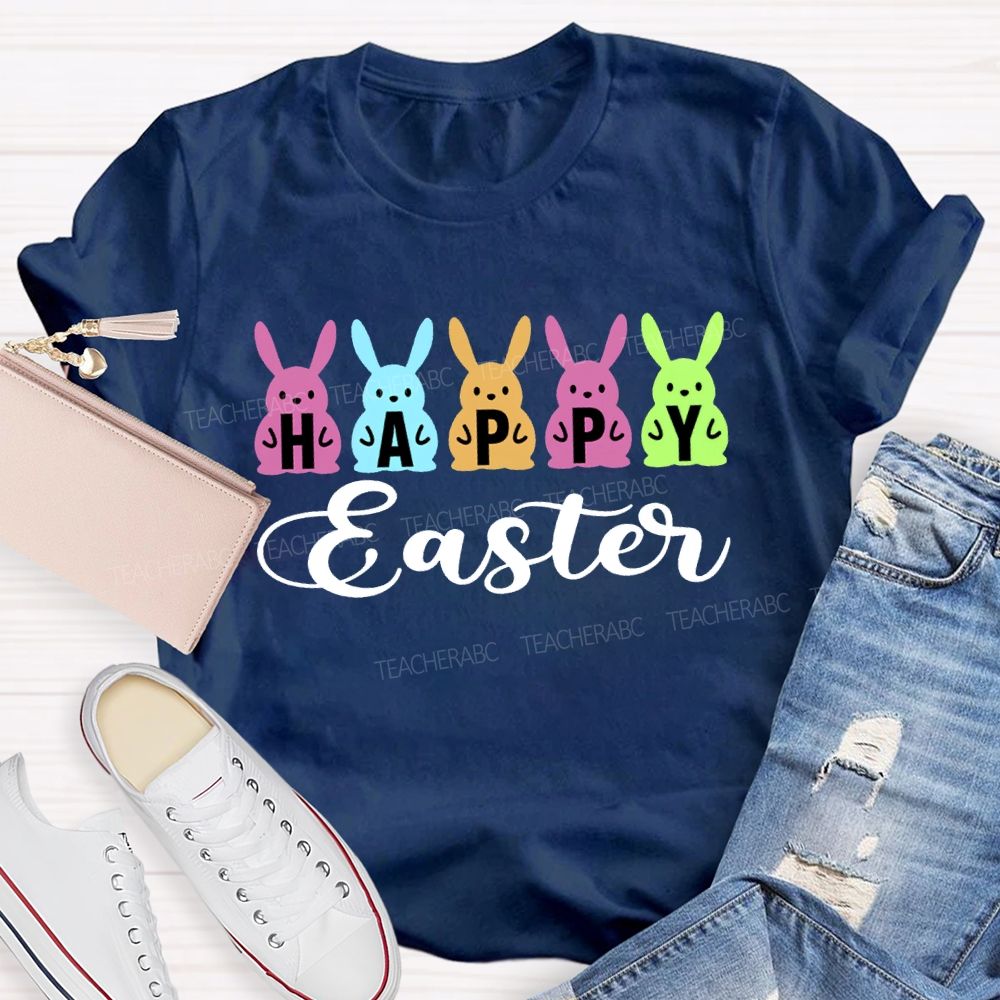 Happy Easter Colored Bunny Teacher T-shirt