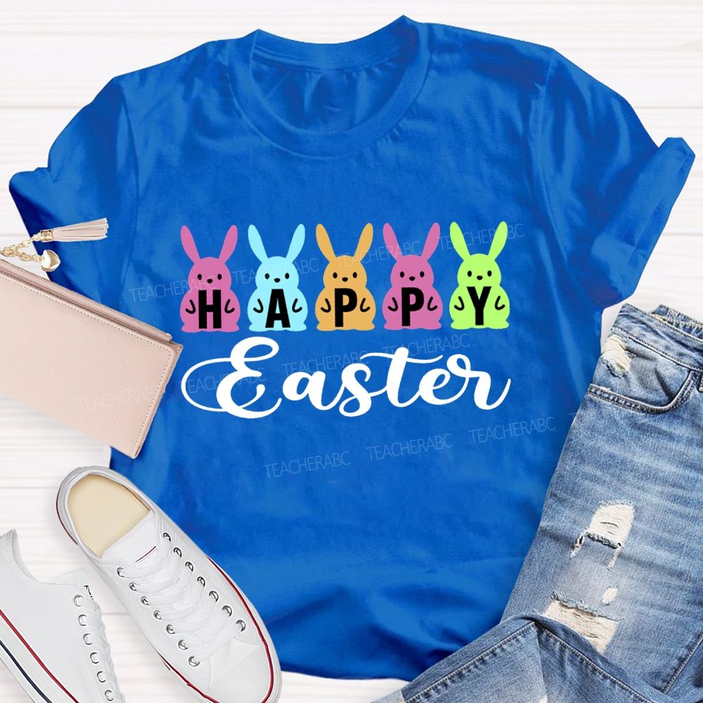 Happy Easter Colored Bunny Teacher T-shirt