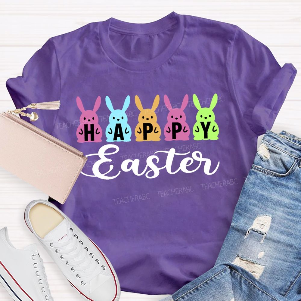 Happy Easter Colored Bunny Teacher T-shirt
