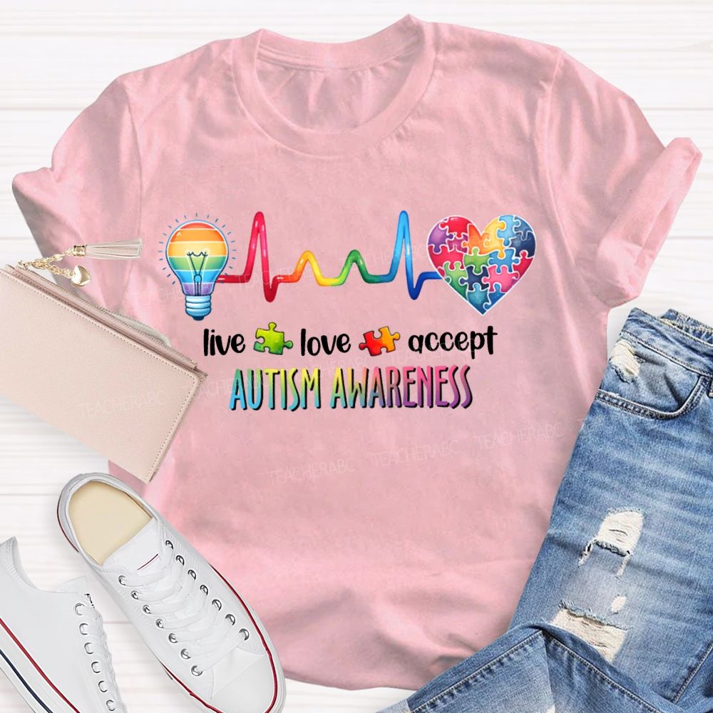 Live Love Accept Autism Awareness Teacher T-shirt
