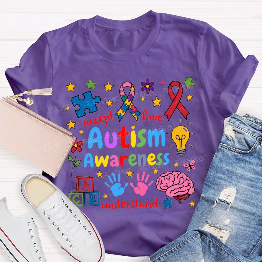 Autism Awareness Accept Love Understand Teacher T-shirt