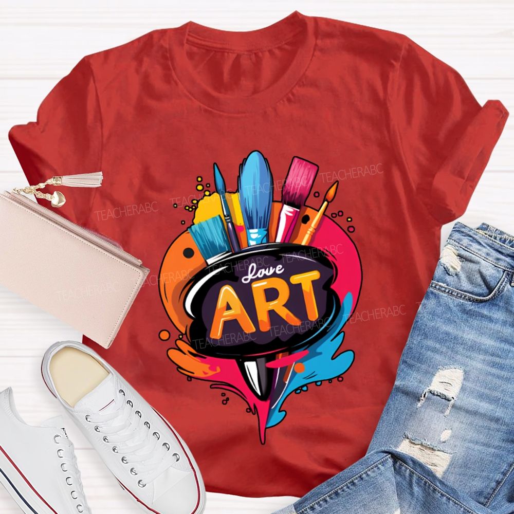 Love Art Color Palette And Paintbrushes Teacher T-shirt
