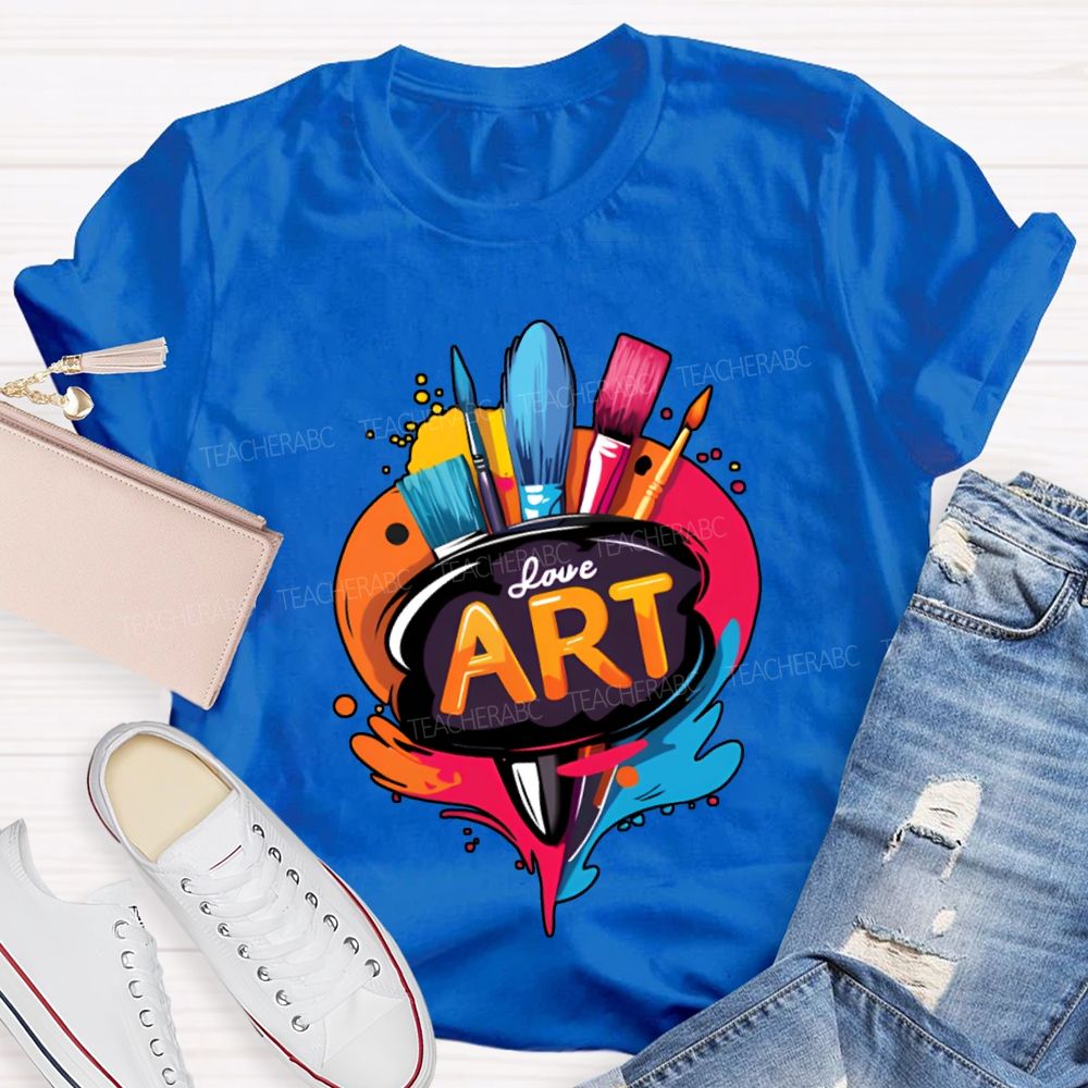 Love Art Color Palette And Paintbrushes Teacher T-shirt