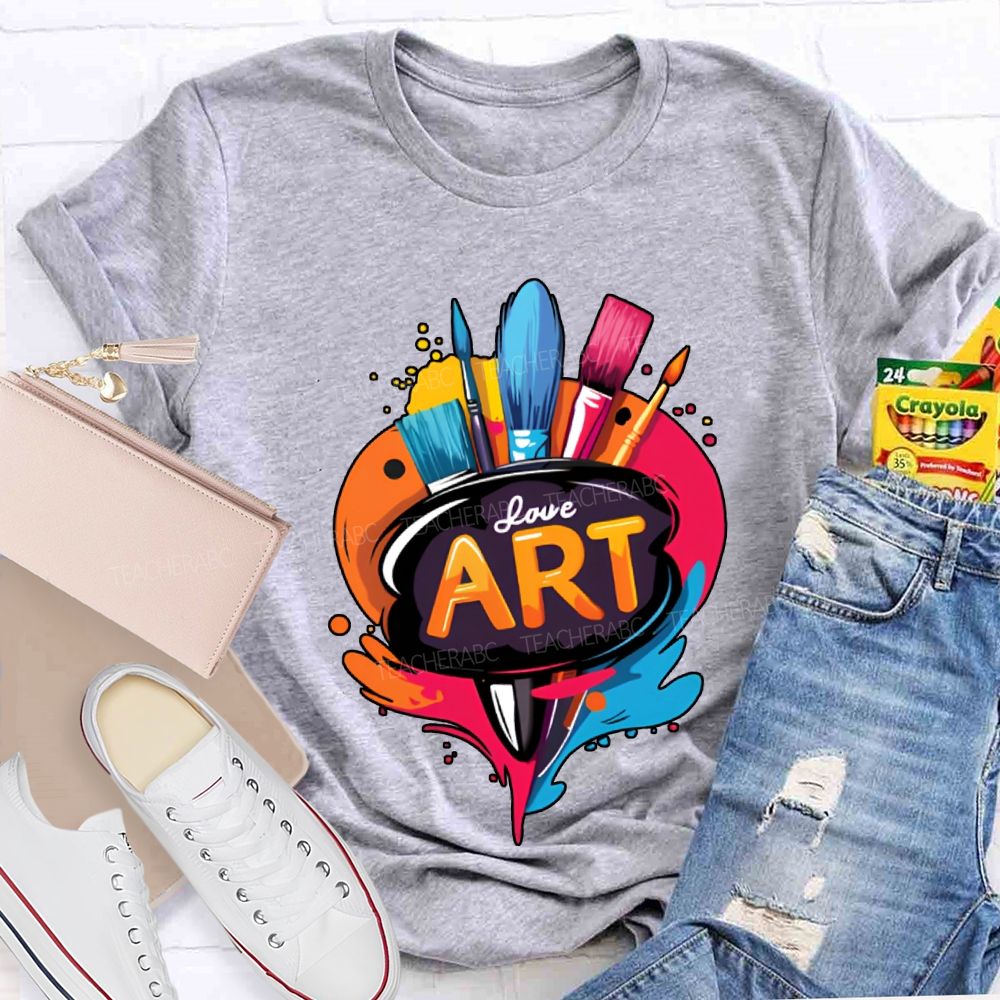 Love Art Color Palette And Paintbrushes Teacher T-shirt