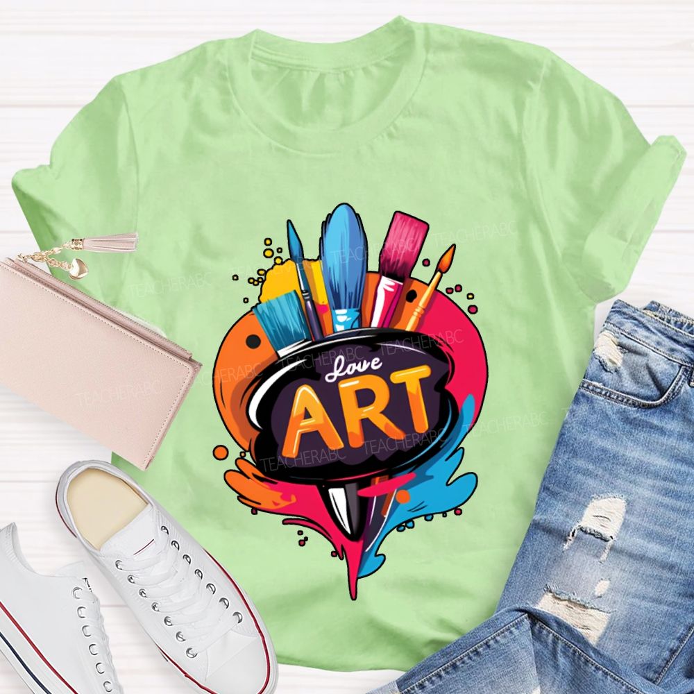 Love Art Color Palette And Paintbrushes Teacher T-shirt