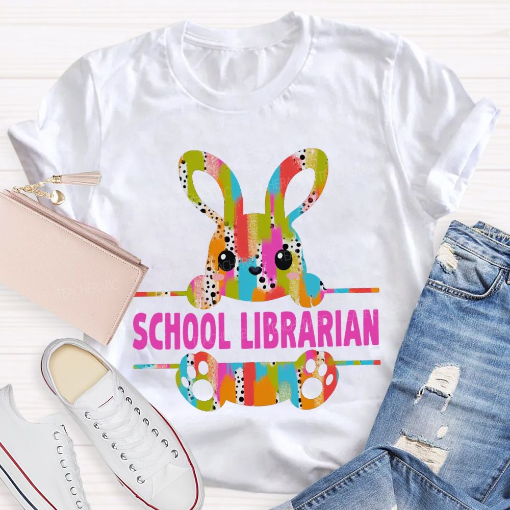 School Librarian Happy Easter Bunny T-shirt
