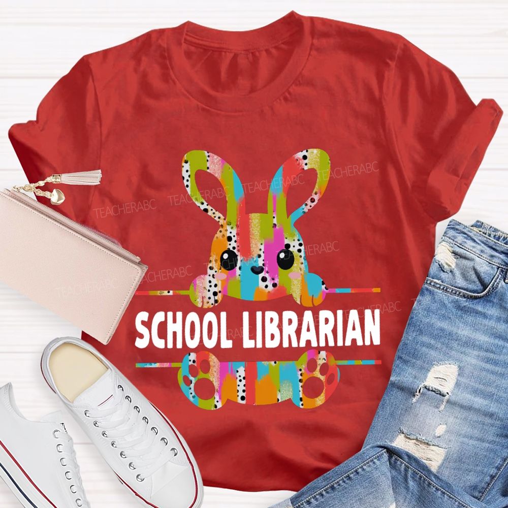 School Librarian Happy Easter Bunny T-shirt