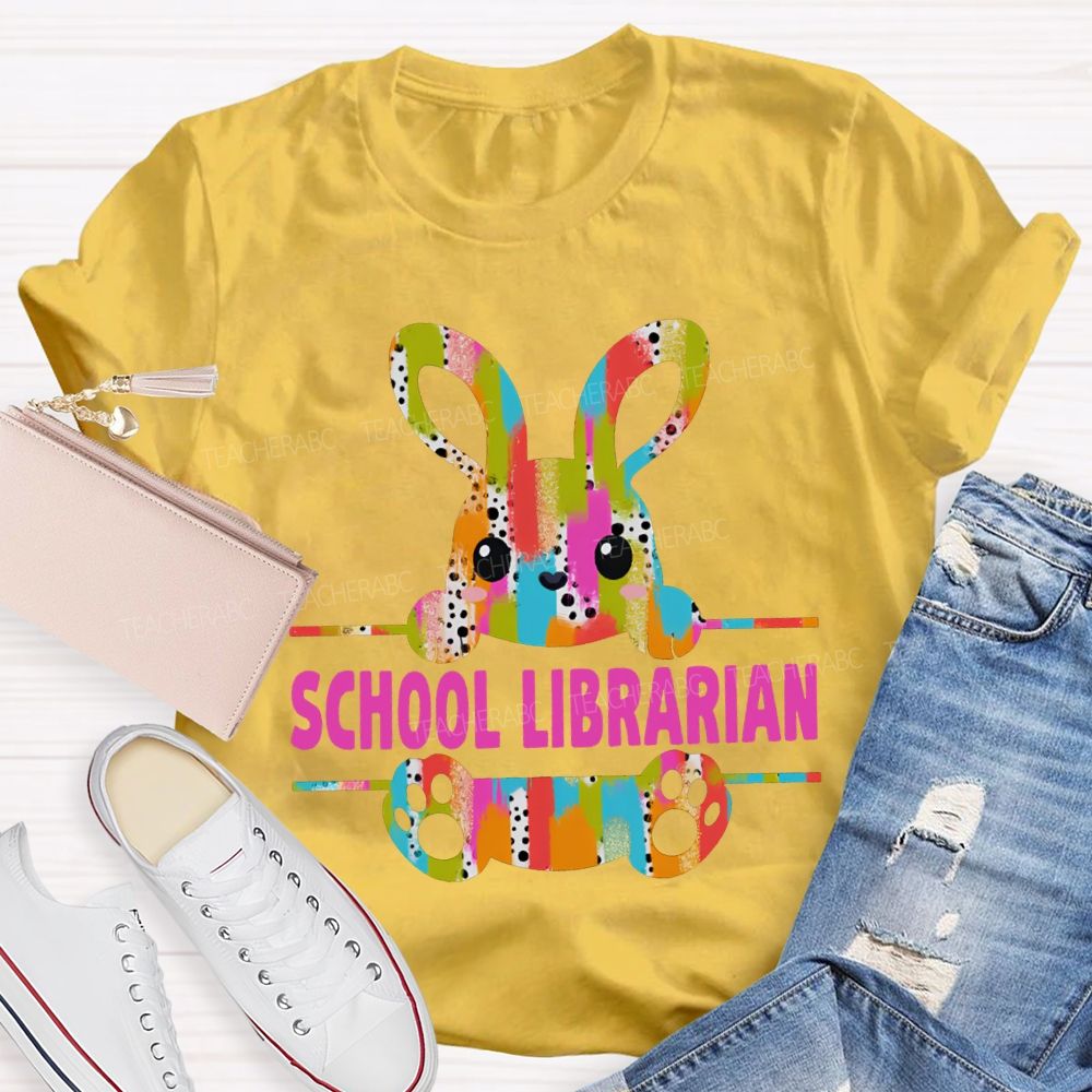 School Librarian Happy Easter Bunny T-shirt
