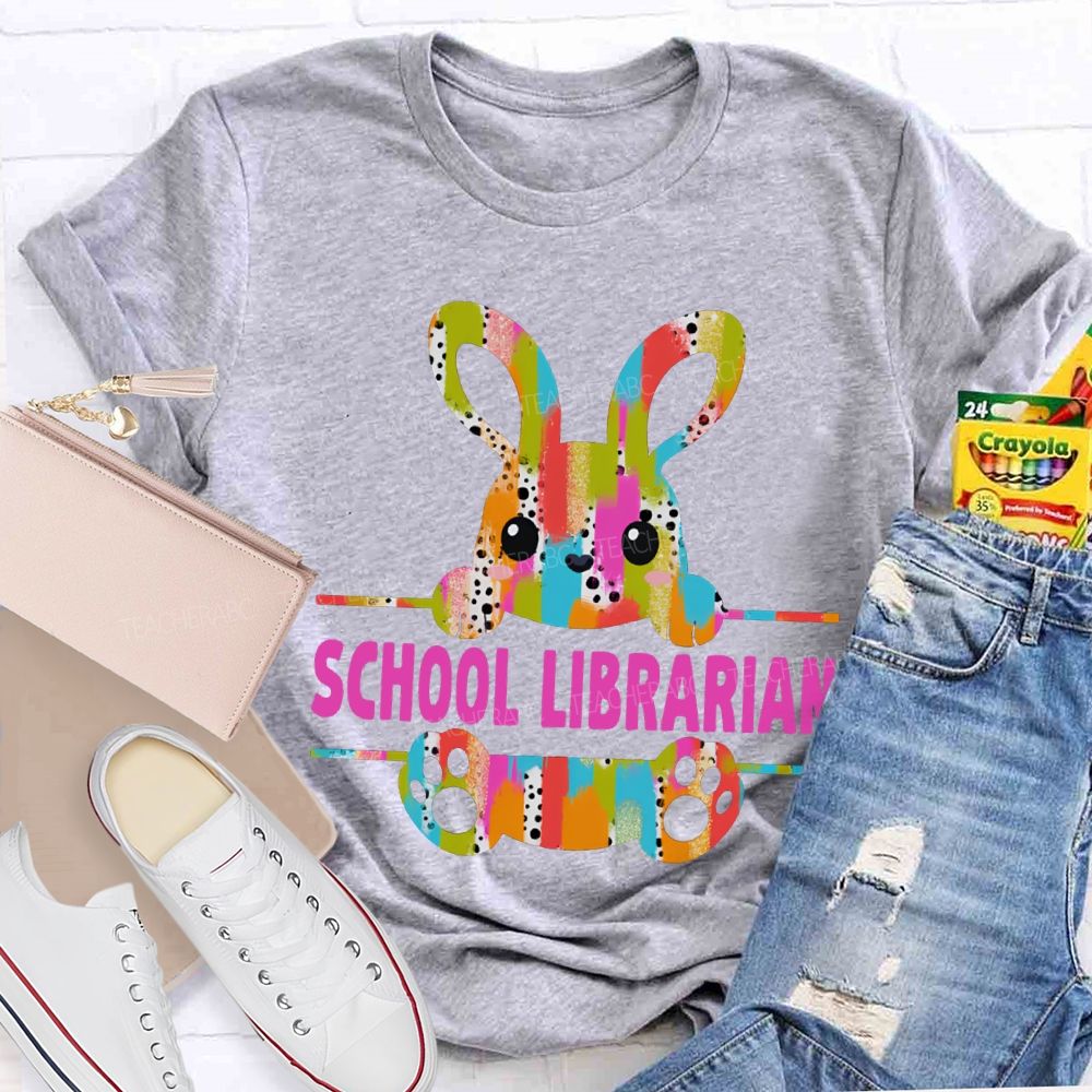 School Librarian Happy Easter Bunny T-shirt