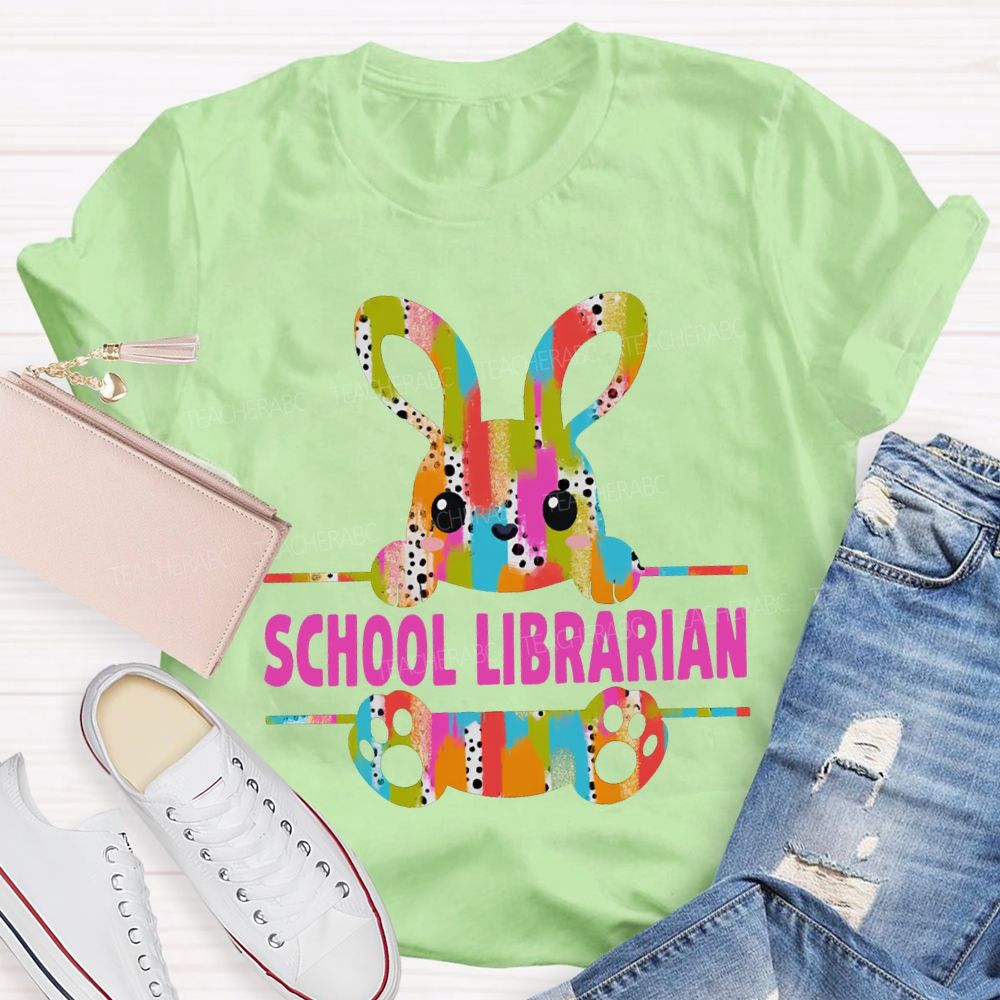 School Librarian Happy Easter Bunny T-shirt