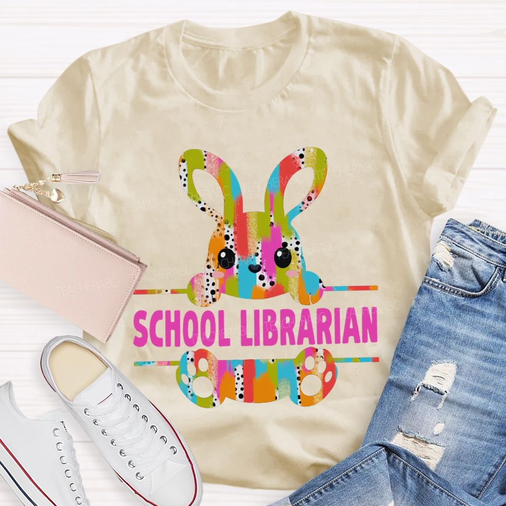 School Librarian Happy Easter Bunny T-shirt