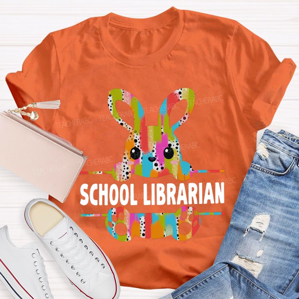 School Librarian Happy Easter Bunny T-shirt