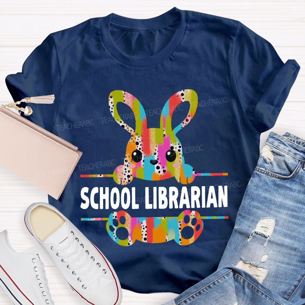 School Librarian Happy Easter Bunny T-shirt
