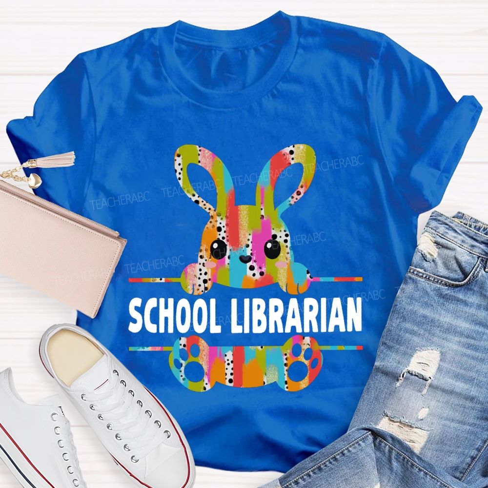 School Librarian Happy Easter Bunny T-shirt
