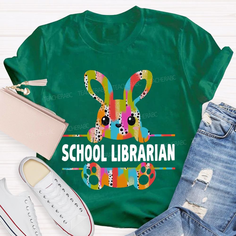 School Librarian Happy Easter Bunny T-shirt